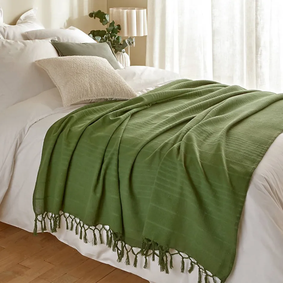 Atmosphera Créateur D'Intérieur Jeté de lit Anjali 220x160 vert kaki en coton - Atmosphera