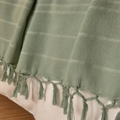Atmosphera Créateur D'Intérieur Jeté de lit Anjali 220x160 vert céladon en coton - Atmosphera