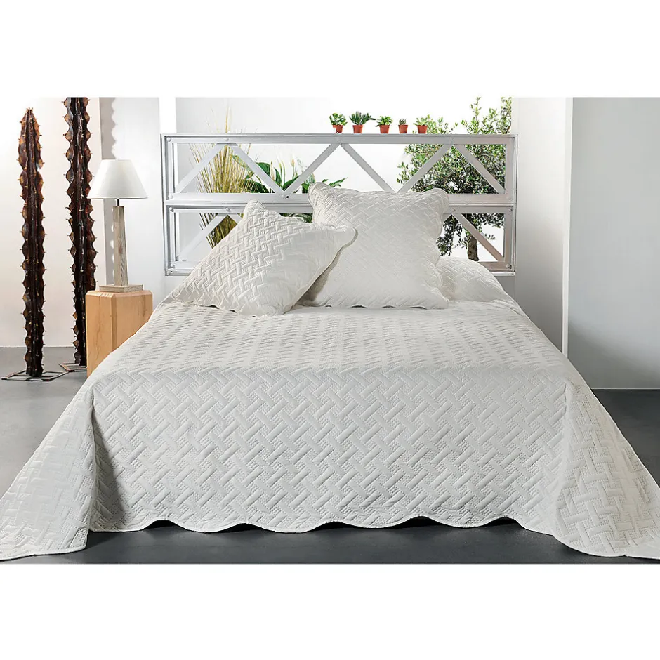 Linder Jeté de lit aux formes géométriques surpiquées (230x250 cm - Ecru)