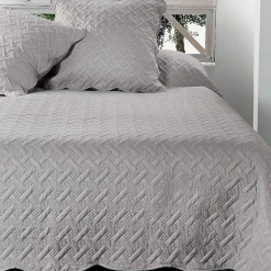 Linder Jeté de lit aux formes géométriques surpiquées (230x250 cm - Gris clair)