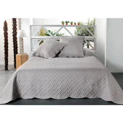 Linder Jeté de lit aux formes géométriques surpiquées (180x240 cm - Gris clair)