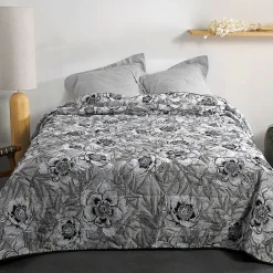 Linder Jeté de lit aux impressions florales (240x260 cm - Gris Perle)