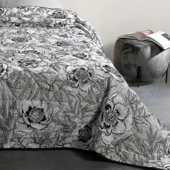Linder Jeté de lit aux impressions florales (240x260 cm - Gris Perle)