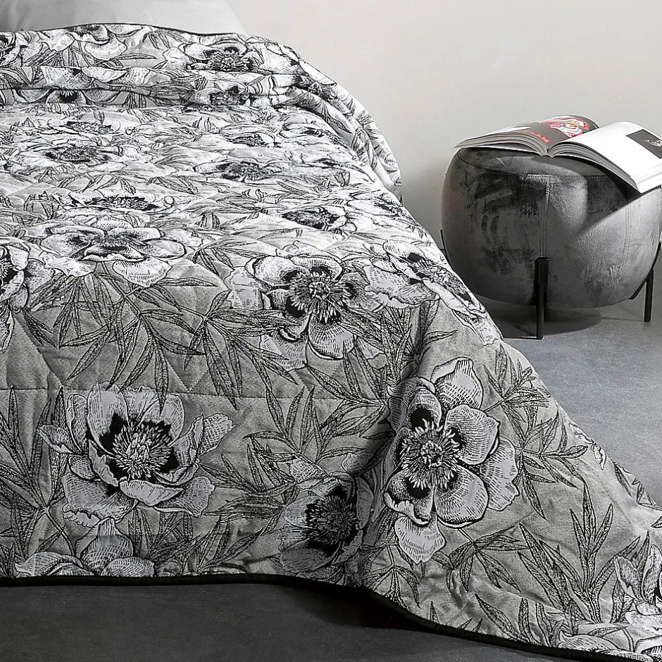 Linder Jeté de lit aux impressions florales (240x260 cm - Gris Perle)