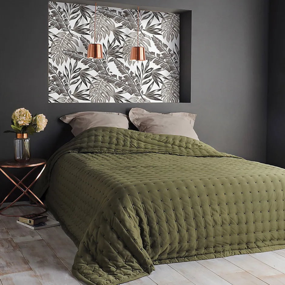 Linder Jeté de lit matelassé et uni (250x260 cm - Vert foncé)