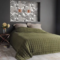 Linder Jeté de lit matelassé et uni (230x250 cm - Vert foncé)