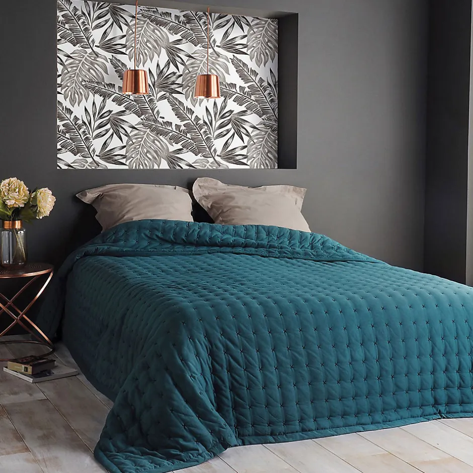 Linder Jeté de lit matelassé et uni (250x260 cm - Bleu)