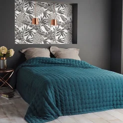 Linder Jeté de lit matelassé et uni (230x250 cm - Bleu)