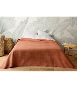 Linder Jeté de lit uni 100% polyester "Hawai" - 180x240cm - Terre cuite