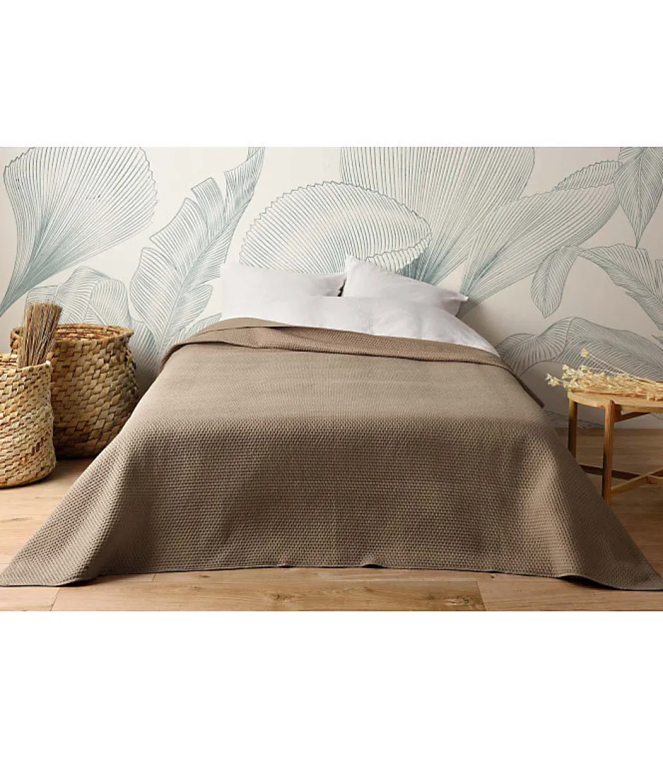 Linder Jeté de lit uni 100% polyester "Hawai" - 230x250cm - Taupe