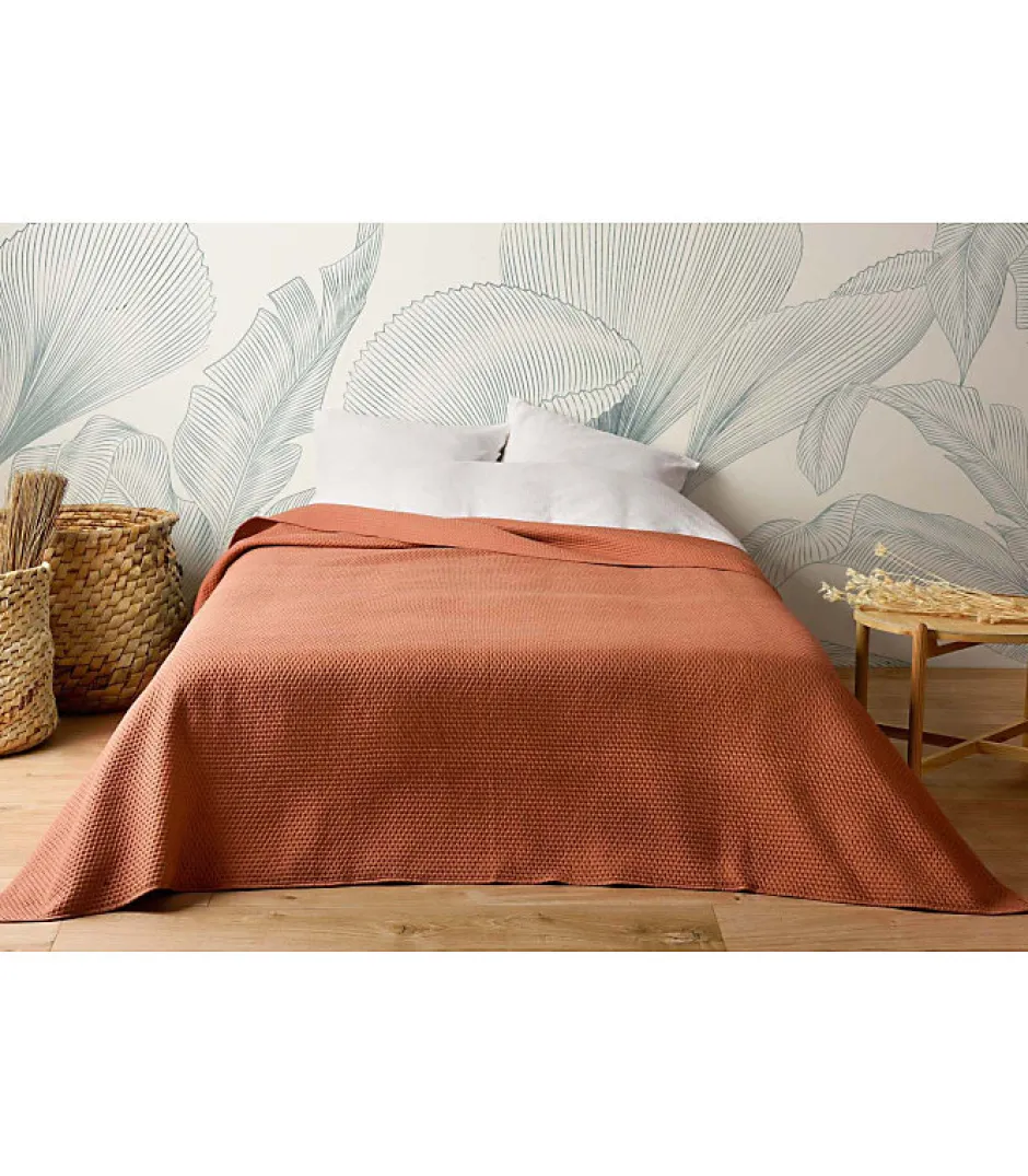 Linder Jeté de lit uni 100% polyester "Hawai" - 230x250cm - Terre cuite Online