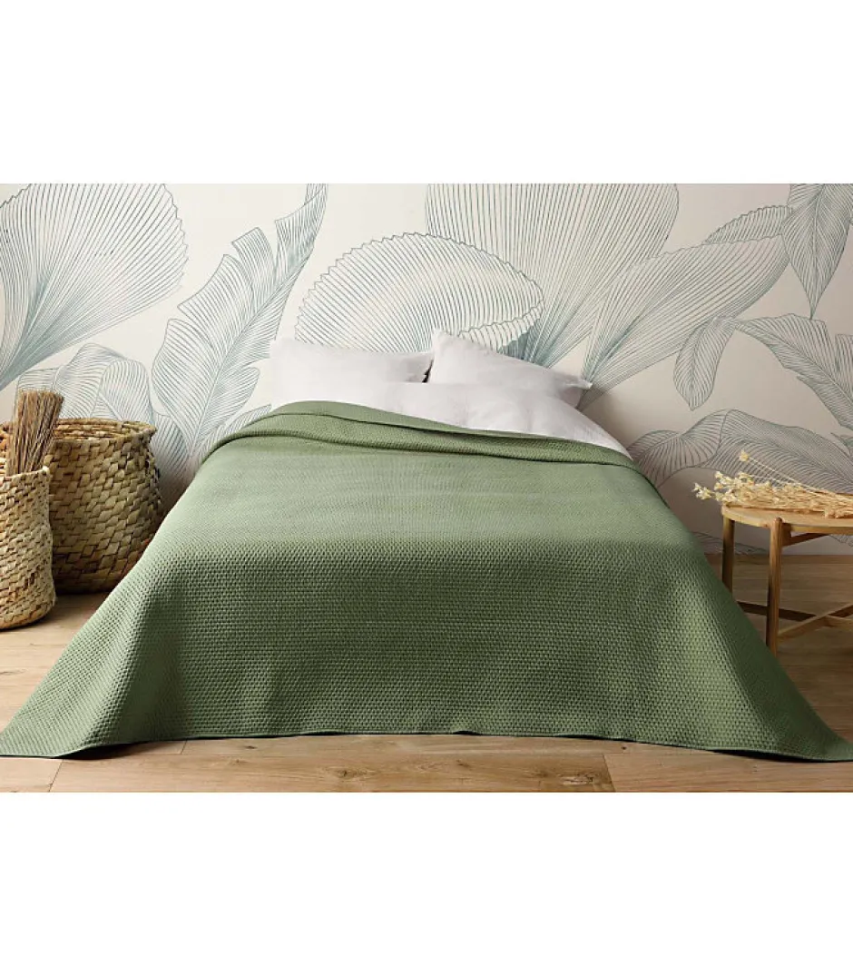 Linder Jeté de lit uni 100% polyester "Hawai" - 180x240cm - Vert kaki Best