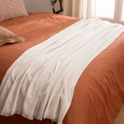 Atmosphera Créateur D'Intérieur Jeté de lit Widdy coton 130x180cm blanc - Atmosphera