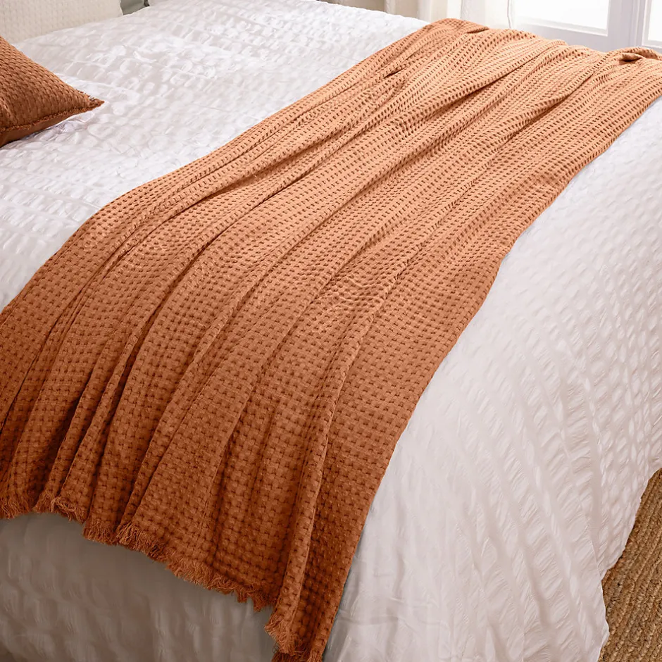 Atmosphera Créateur D'Intérieur Jeté de lit Widdy coton 130x180cm rose terracotta - Atmosphera