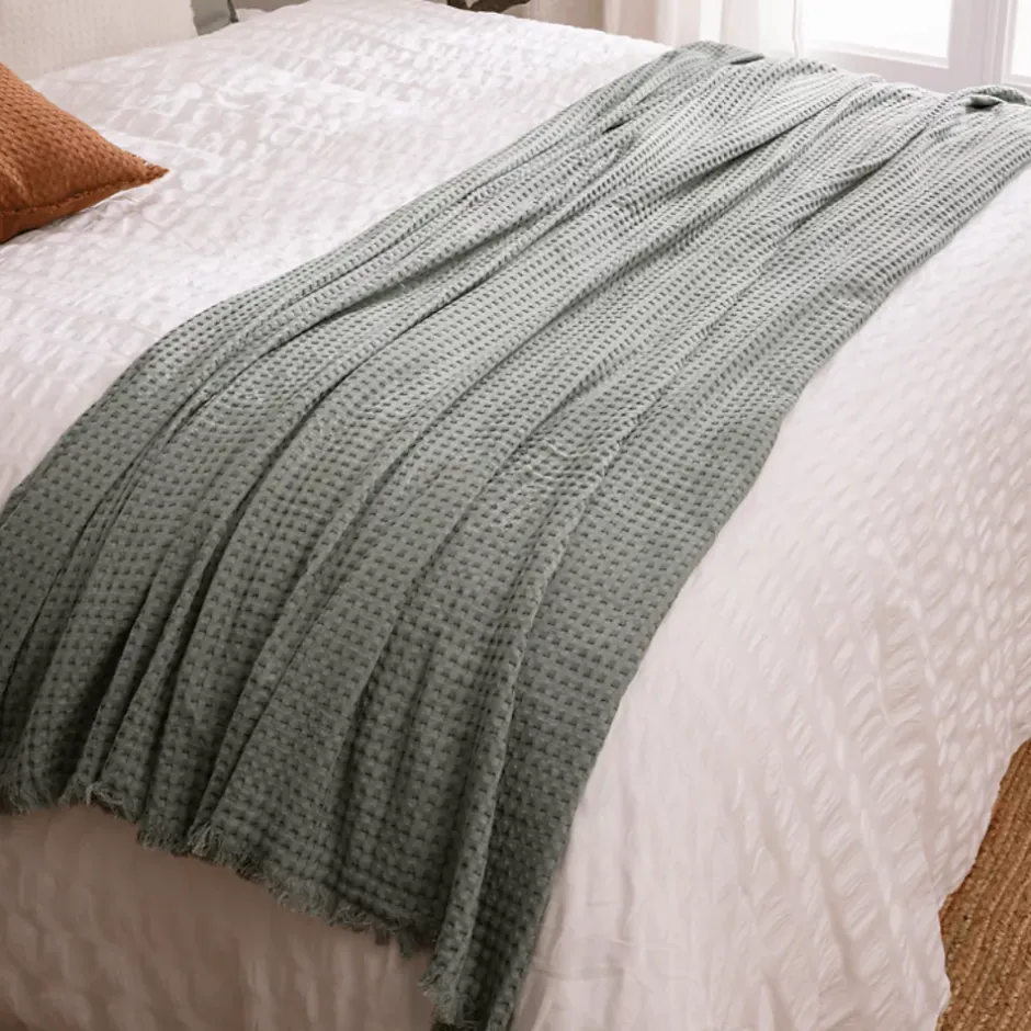 Atmosphera Créateur D'Intérieur Jeté de lit Widdy coton 130x180cm vert céladon - Atmosphera Sale