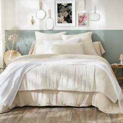 Altobuy JOEL - Chemin de Lit 90x200cm Gaze de Coton Vichy Coloris Pampa