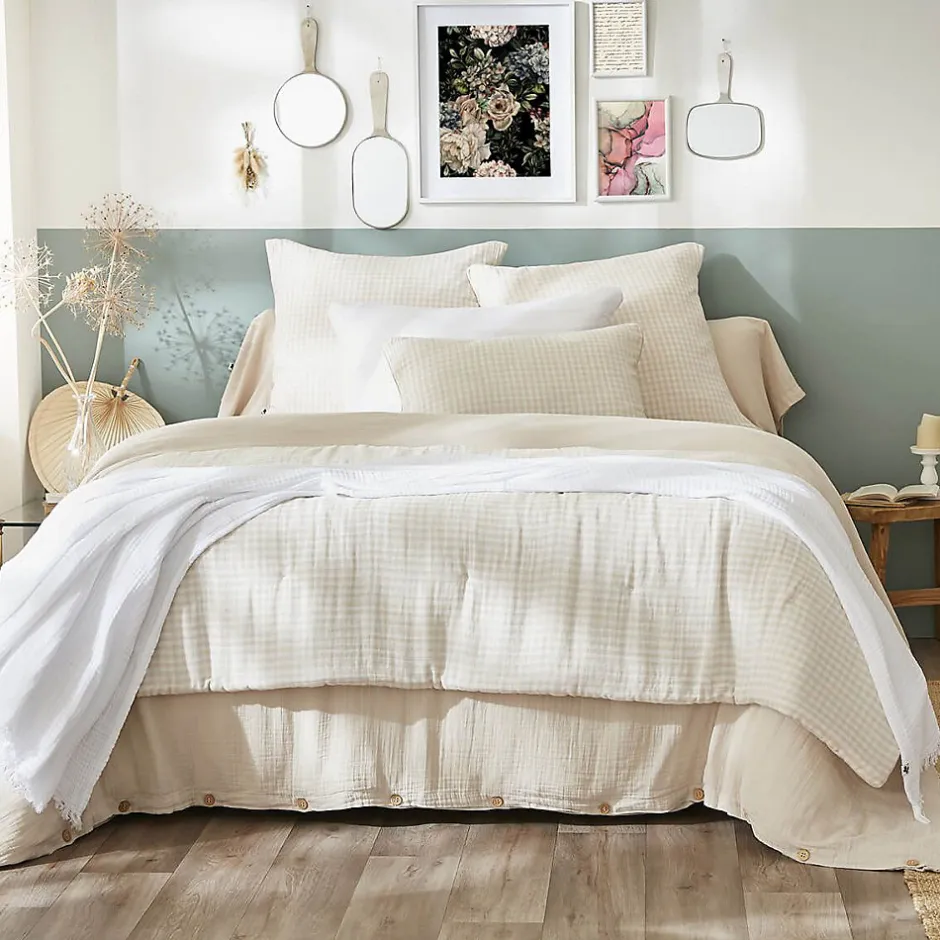 Altobuy JOEL - Chemin de Lit 90x200cm Gaze de Coton Vichy Coloris Pampa