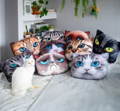 Kadax Coussin à motif imprimé mascotte chat 30x45 cm New