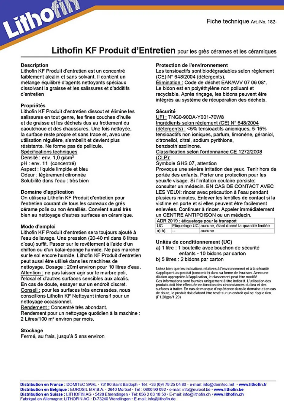 Lithofin KF Produit d'entretien - Entretien régulier des sols à sollicitation normale - - 5 L