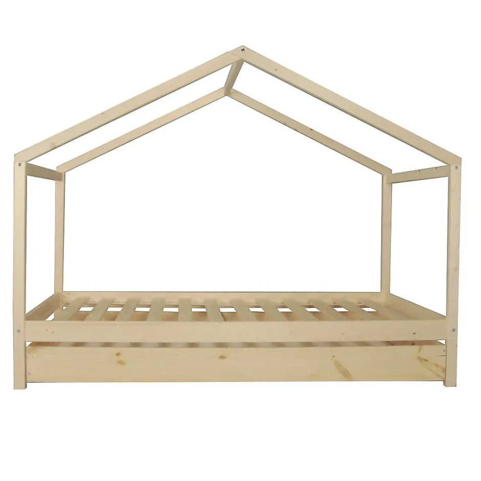 Enfant Weber KOALA Lit cabane enfant avec tiroir - Bois pin massif - Naturel - Sommier inlcus - 90x190cm