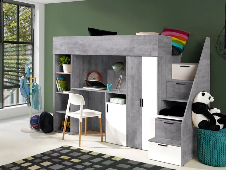 Enfant Abiks Meble KONKRET 14 Lit superposé 247/165/120 (béton/blanc)