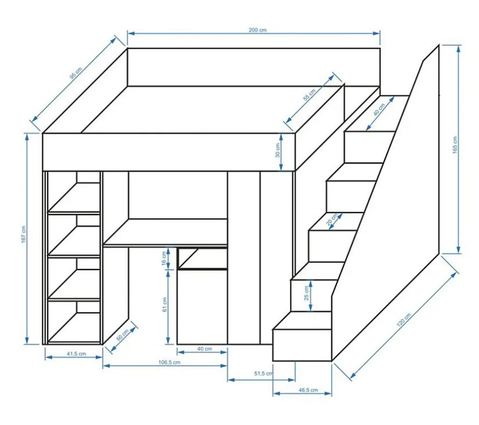 Enfant Abiks Meble KONKRET 14 Lit superposé 247/165/120 (béton/blanc)