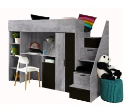 Enfant Abiks Meble KONKRET 14 Lit superposé 247/165/120 (béton/noir)