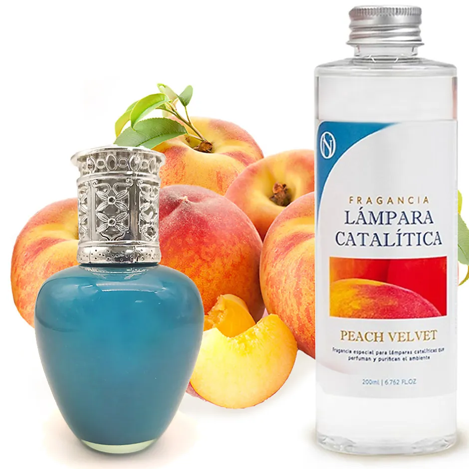 Mamamanuela Lampe catalytique Aqua Marina + Parfum Peach Velvet 200 ml - Élimine les mauvaises odeurs, parfume et améliore la qualité de l'air
