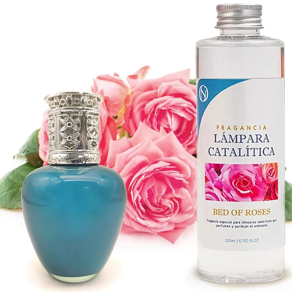 Mamamanuela Lampe catalytique Aqua Marina + Parfum Bed of Roses 500 ml - Élimine les mauvaises odeurs, parfume et améliore la qualité de l'air New