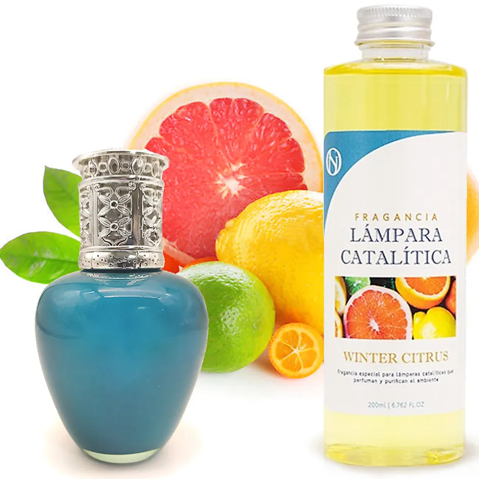 Mamamanuela Lampe catalytique Aqua Marina + Parfum Winter Citrus 200 ml - Élimine mauvaises odeurs, parfume et améliore la qualité de l'air
