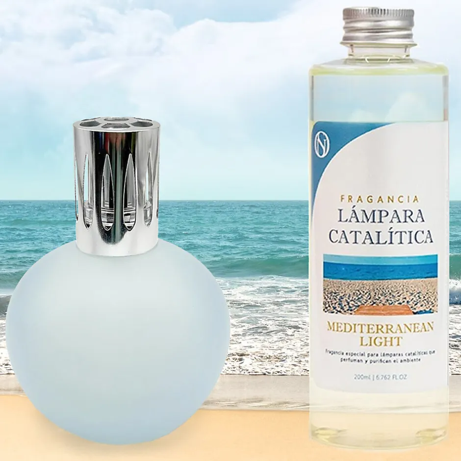Mamamanuela Lampe catalytique Bleu Gris Mat + Parfum Mediterranean Light 200ml. Élimine mauvaises odeurs, parfume et améliore qualité de air Hot