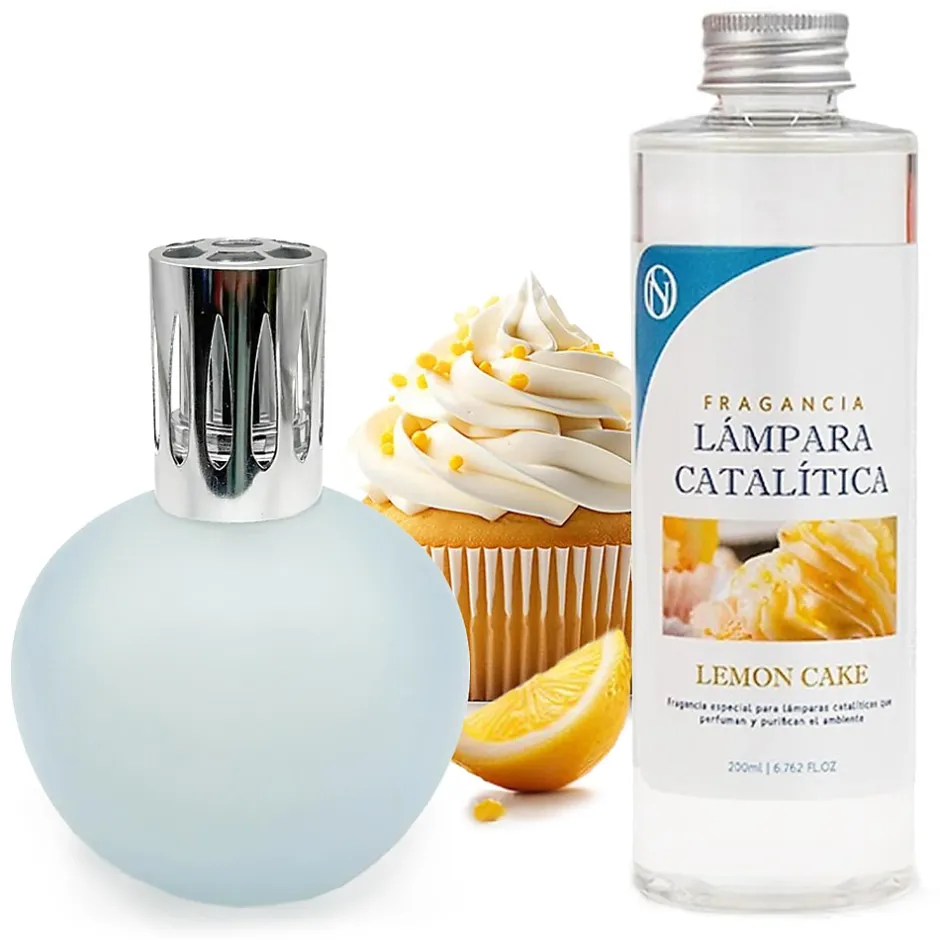 Mamamanuela Lampe catalytique Bleu Gris Mat + Parfum Lemon Cake 200 ml - Élimine les mauvaises odeurs, parfume et améliore la qualité de l'air Outlet