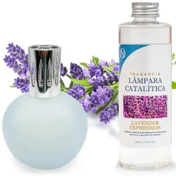 Mamamanuela Lampe catalytique Bleu Gris Mat + Parfum Lavender Expression 200ml. Élimine mauvaises odeurs, parfume et améliore qualité de air