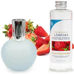 Mamamanuela Lampe catalytique Bleu Gris Mat + Arôme Wild Strawberry 200ml - Élimine mauvaises odeurs, parfume et améliore la qualité de l'air
