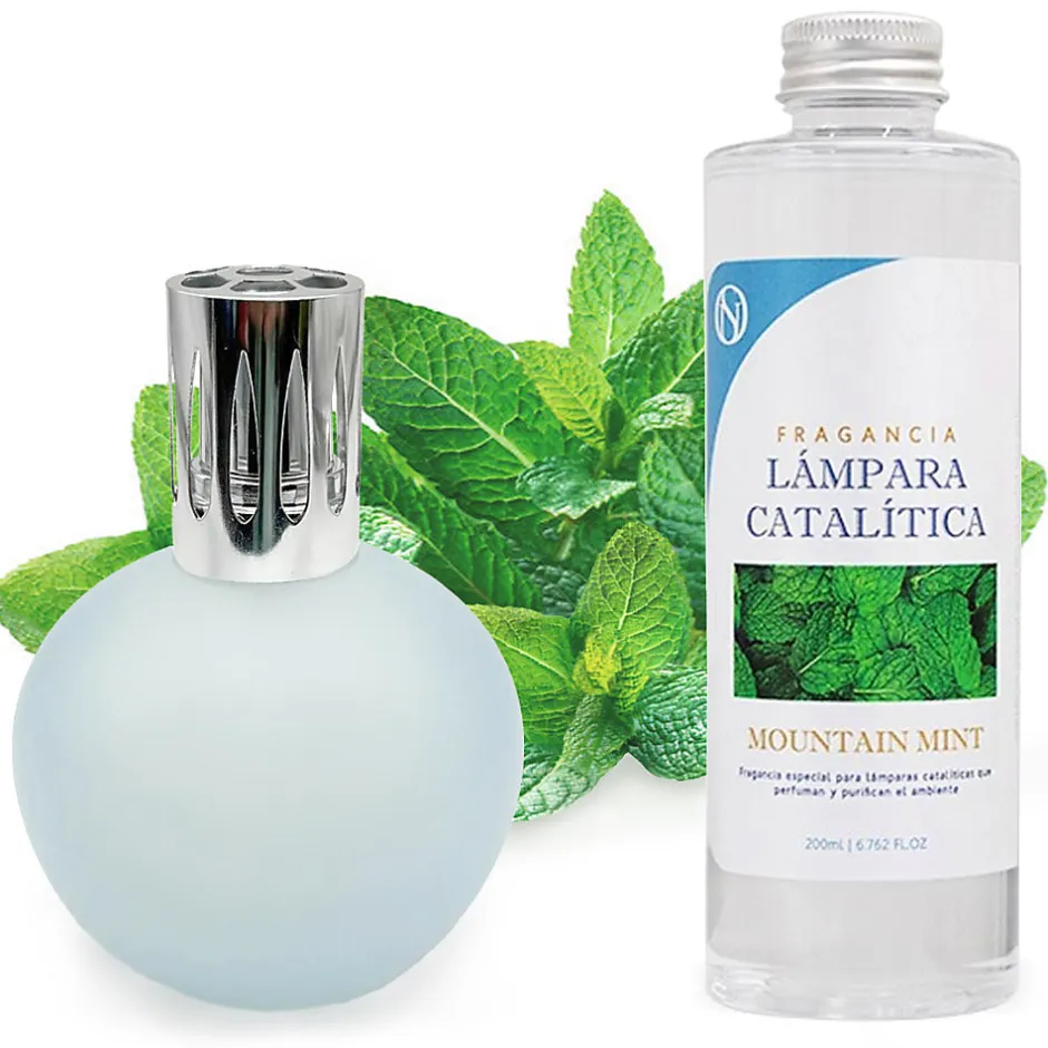 Mamamanuela Lampe catalytique Bleu Gris Mat + Arôme Mountain Mint 200 ml - Élimine mauvaises odeurs, parfume et améliore la qualité de l'air Best