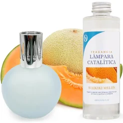 Mamamanuela Lampe catalytique Bleu Gris Mat + Arôme Waikiki Melon 200 ml - Élimine mauvaises odeurs, parfume et améliore la qualité de l'air