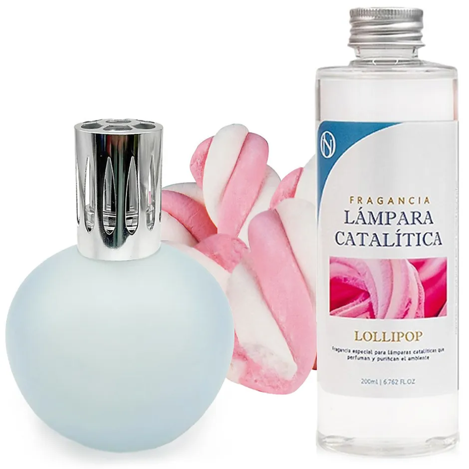 Mamamanuela Lampe catalytique Bleu-Gris Mat + Parfum Lollipop 500 ml - Élimine les mauvaises odeurs, parfume et améliore la qualité de l'air Best
