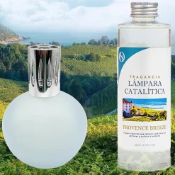 Mamamanuela Lampe catalytique Bleu-Gris Mat + Arôme Provence Breeze 500 ml - Élimine mauvaises odeurs, parfume et améliore la qualité de l'air