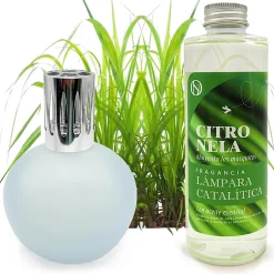 Mamamanuela Lampe catalytique Bleu-Gris Mat + Parfum Citronnelle 500 ml - Élimine mauvaises odeurs, parfume et améliore la qualité de l'air Hot