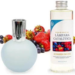 Mamamanuela Lampe catalytique Bleu-Gris Mat + Arôme Summer Fruits 500 ml - Élimine mauvaises odeurs, parfume et améliore la qualité de l'air Best