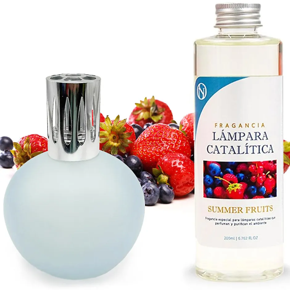 Mamamanuela Lampe catalytique Bleu-Gris Mat + Arôme Summer Fruits 500 ml - Élimine mauvaises odeurs, parfume et améliore la qualité de l'air Best