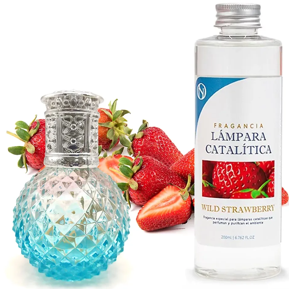Mamamanuela Lampe catalytique Blue Diamonds + Parfum Wild Strawberry 200 ml - Élimine mauvaises odeurs, parfume et améliore qualité de l'air New