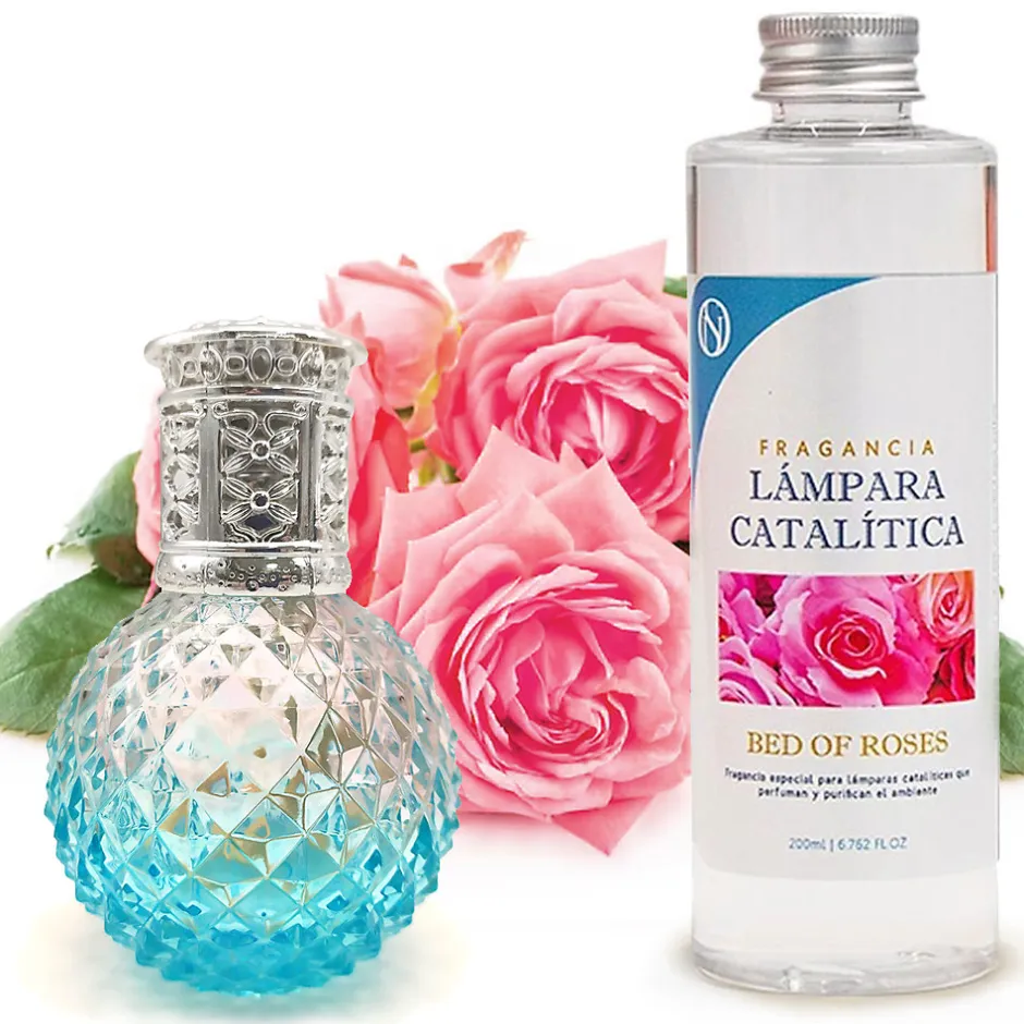 Mamamanuela Lampe catalytique Blue Diamonds + Parfum Bed of Roses 200 ml - Élimine mauvaises odeurs, parfume et améliore la qualité de l'air