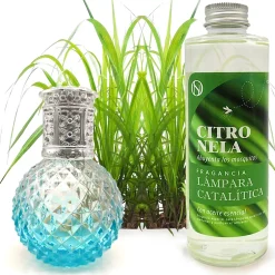 Mamamanuela Lampe catalytique Blue Diamonds + Parfum Citronnelle 200 ml - Élimine mauvaises odeurs, parfume et améliore la qualité de l'air Outlet