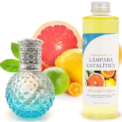 Mamamanuela Lampe catalytique Blue Diamonds + Parfum Winter Citrus 200 ml - Élimine mauvaises odeurs, parfume et améliore la qualité de l'air