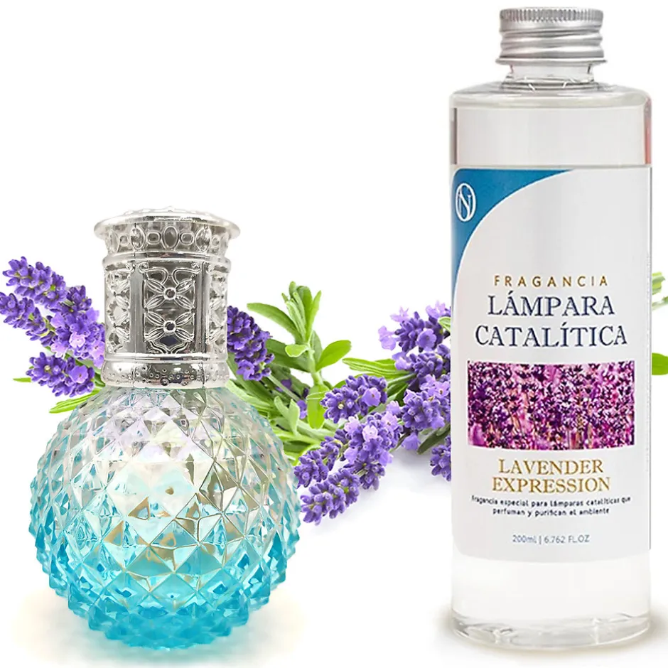 Mamamanuela Lampe catalytique Blue Diamonds + Parfum Lavender Expression 500 ml - Élimine mauvaises odeurs, parfume et améliore qualité de air