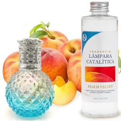 Mamamanuela Lampe catalytique Blue Diamonds + Parfum Peach Velvet 500 ml - Élimine mauvaises odeurs, parfume et améliore qualité de l'air