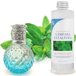 Mamamanuela Lampe catalytique Blue Diamonds + Parfum Mountain Mint 200 ml - Élimine mauvaises odeurs, parfume et améliore qualité de l'air