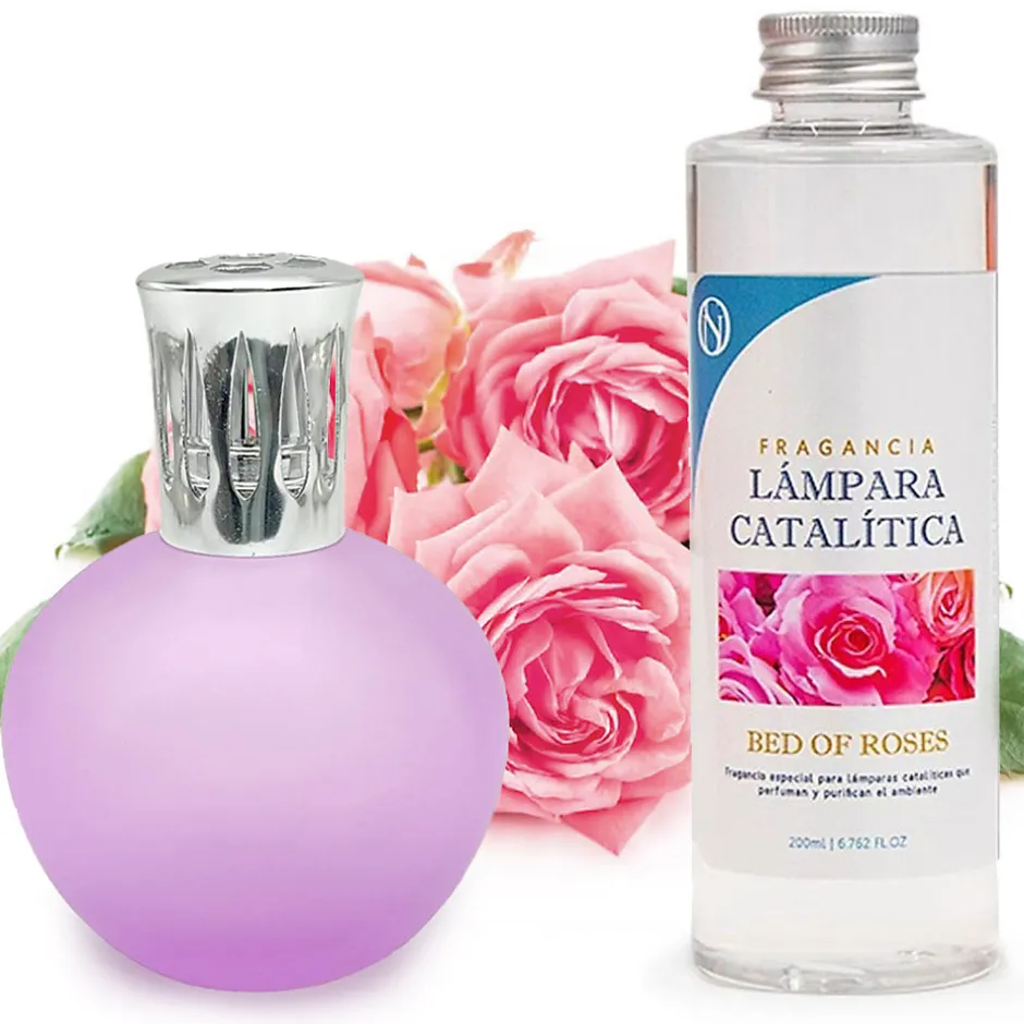 Mamamanuela Lampe catalytique Fuchsia Mat + Parfum Bed of Roses 500 ml - Élimine les mauvaises odeurs, parfume et améliore la qualité de l'air