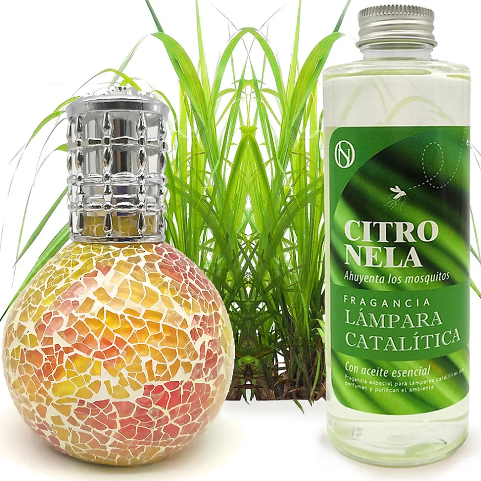 Mamamanuela Lampe catalytique Mosaïque Bicolore + Parfum Citronnelle 200 ml - Élimine mauvaises odeurs, parfume et améliore qualité de l'air
